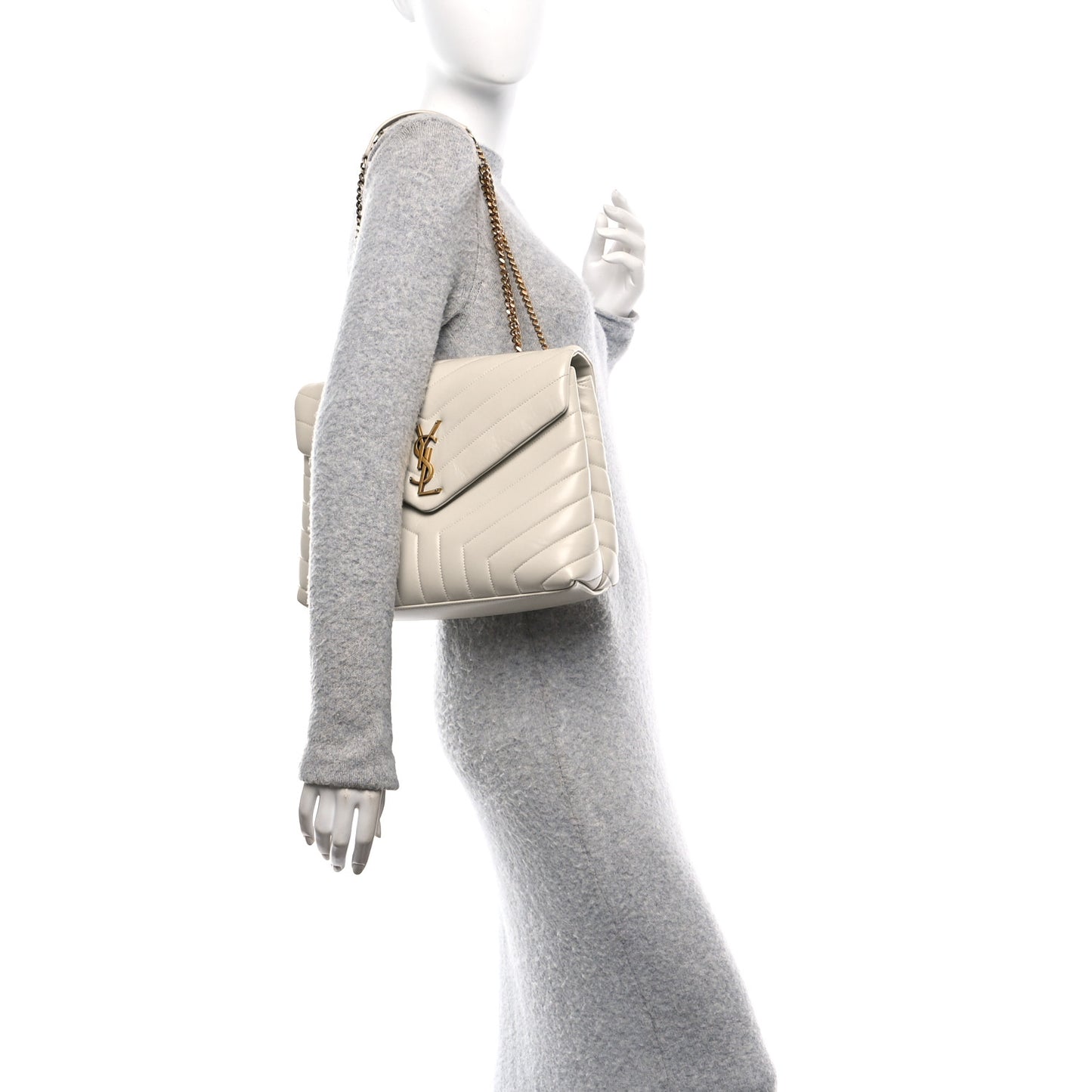 Calfskin Y Quilted Monogram Medium Loulou Chain Satchel Crema Soft