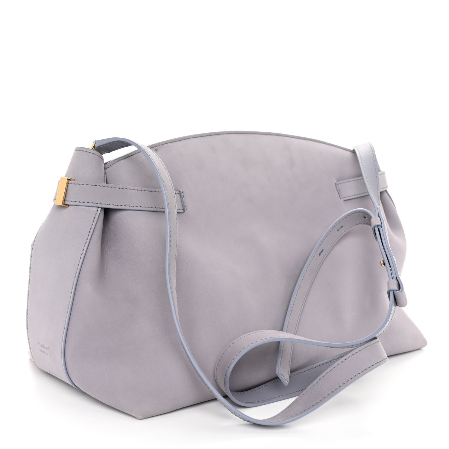 Salvatore Ferragamo Calfskin Large Hug Pouch Fog Gray 3 of 12