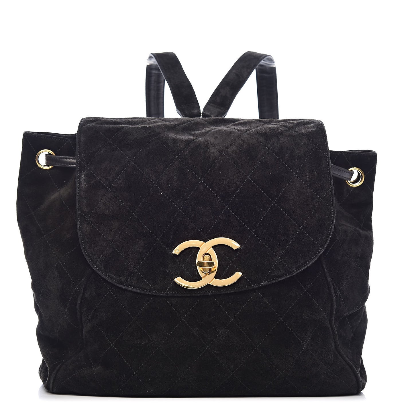 Suede Quilted Drawstring Backpack Black