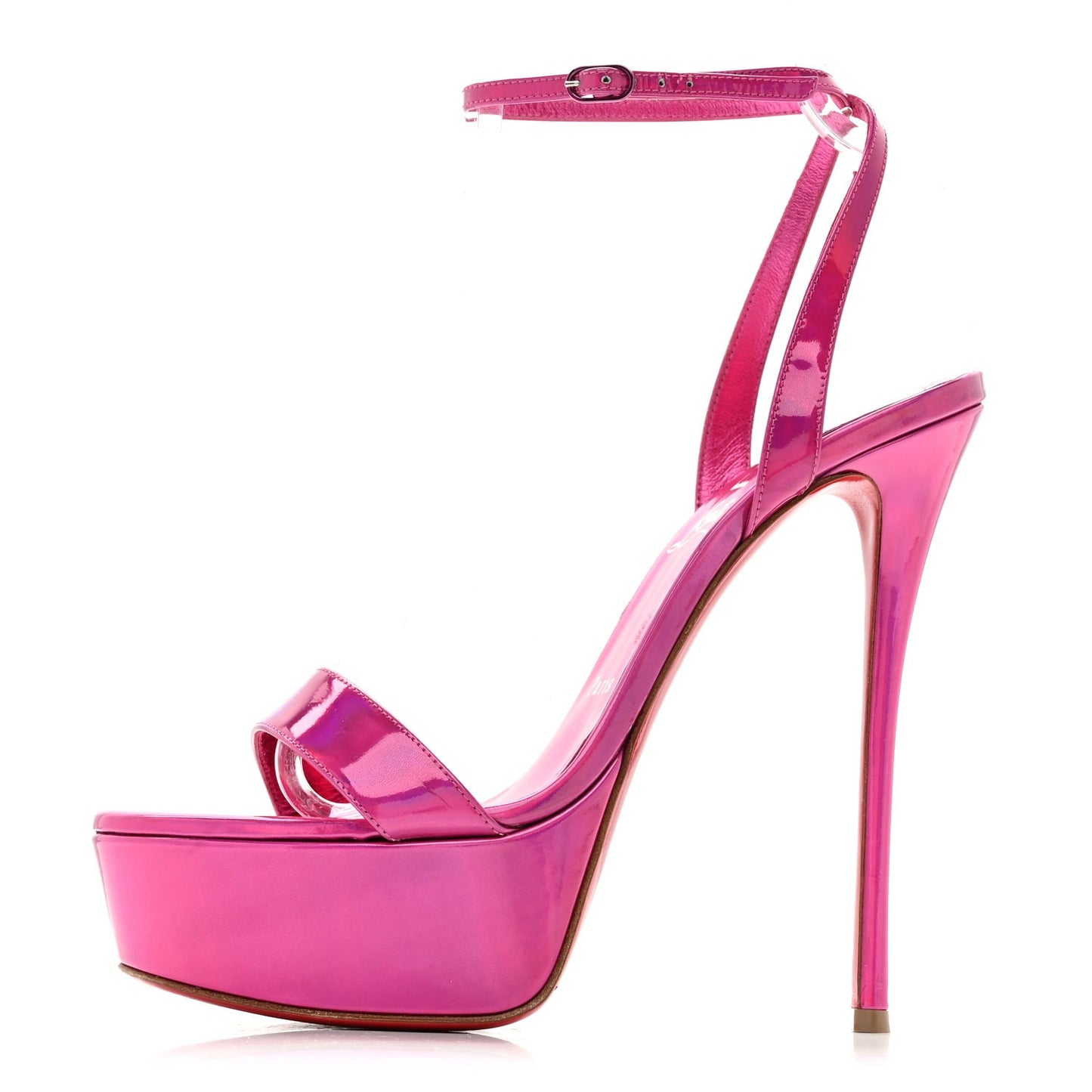 Patent Psychic Loubi Queen Alta 150 Platform Sandals 39 Fuxia