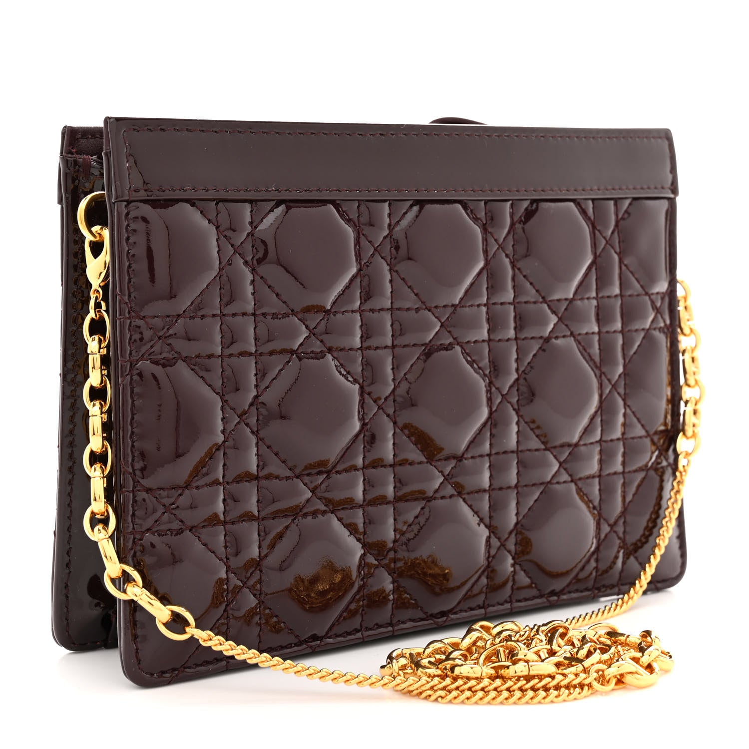 Christian Dior Patent Cannage Caro Zipped Pouch With Chain Amaranth 3 of 10