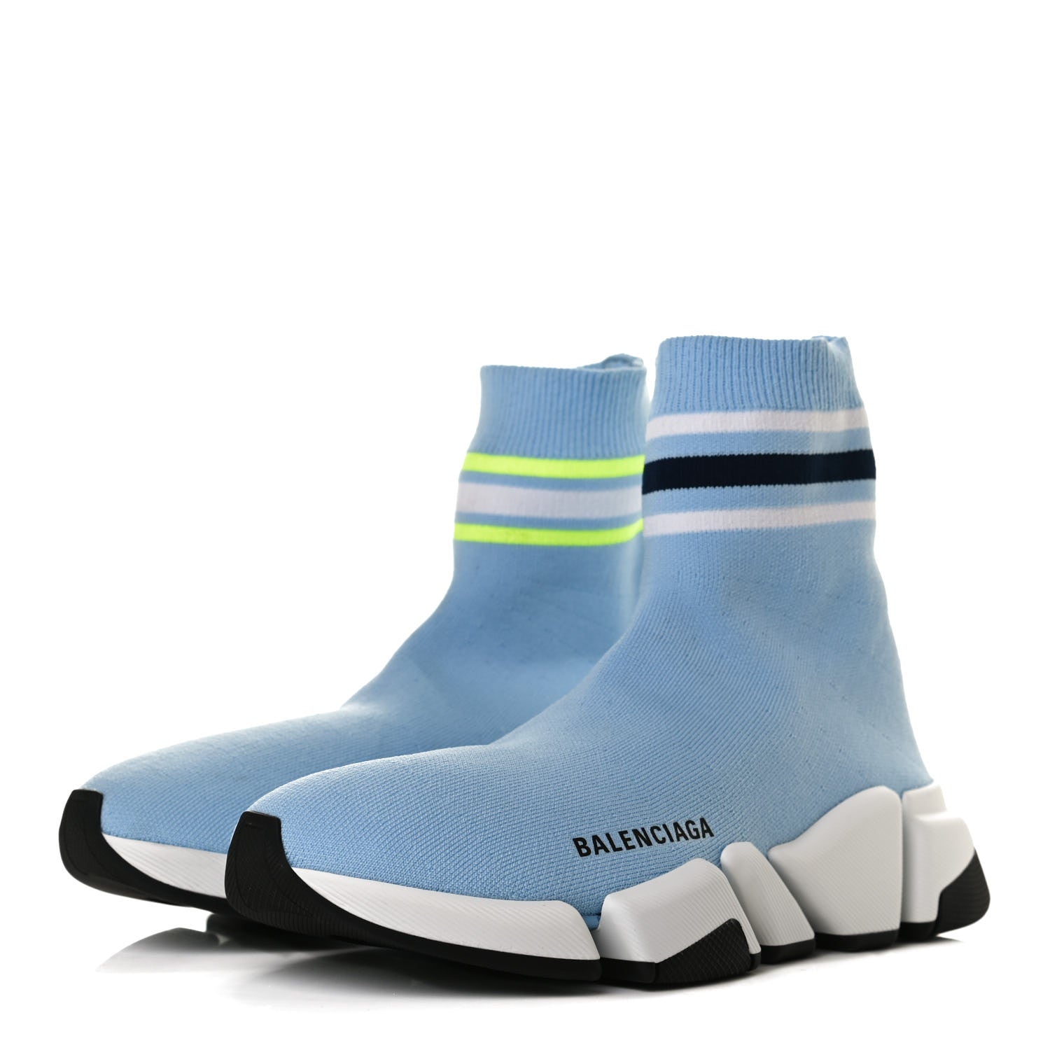 Balenciaga Technical 3D Recycled Knit Striped Womens Speed 2.0 Sneakers 37 Airy Blue Navy Fluorescent Yellow 3 of 10