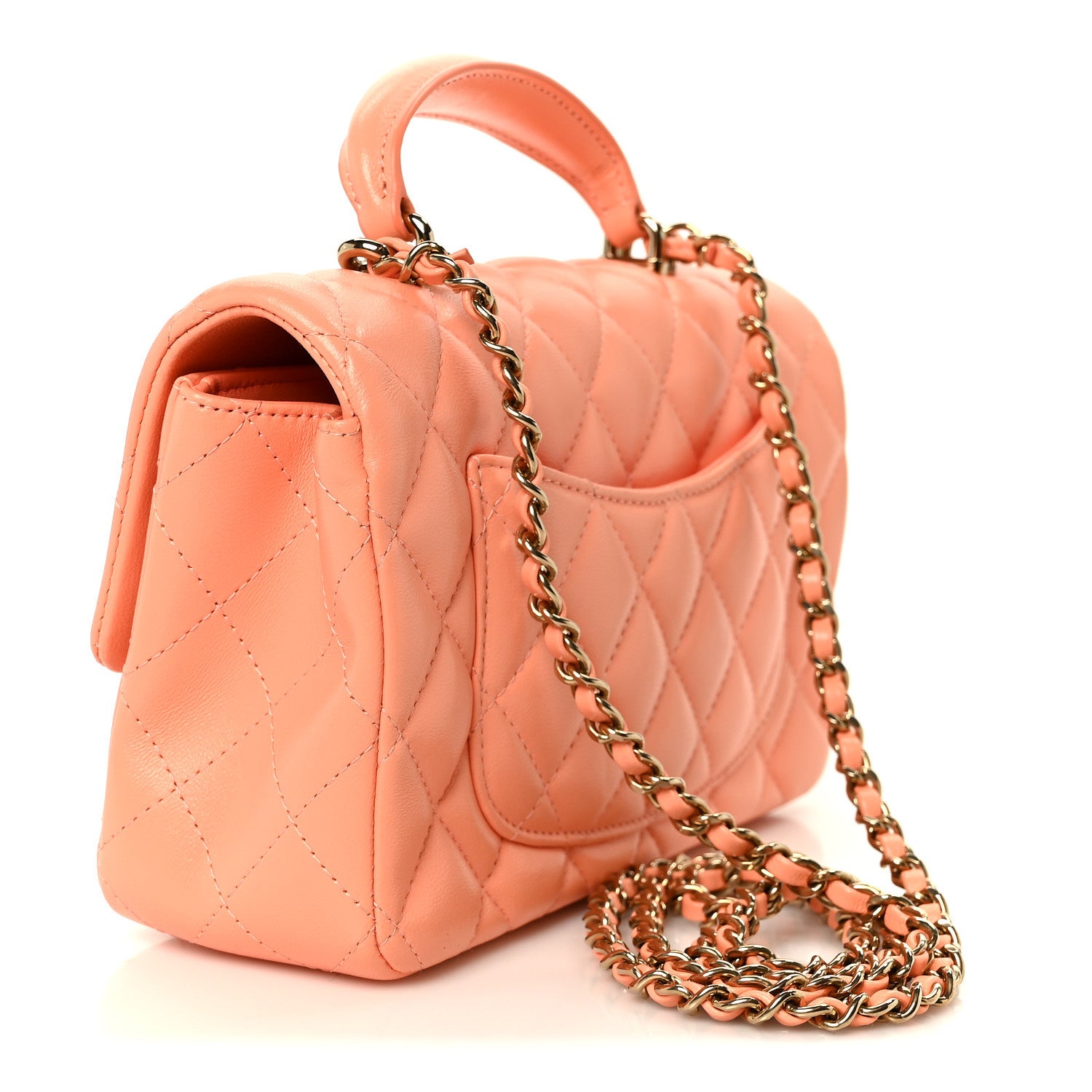 Chanel Lambskin Quilted Mini Top Handle Rectangular Flap Light Orange 3 of 11