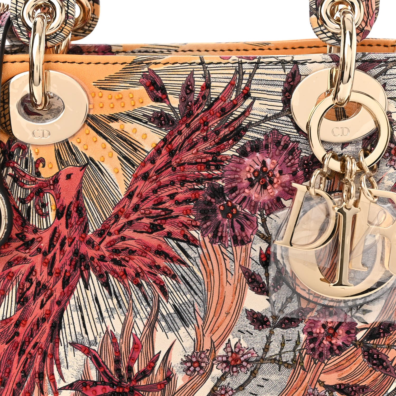 Christian Dior Embroidered Phoenix Mini Lady Dior Red Multicolor