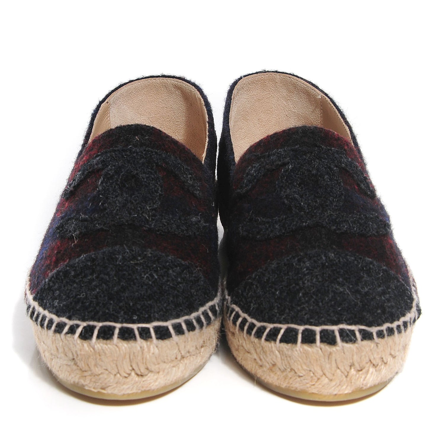 Plaid Wool CC Espadrilles 39 Black