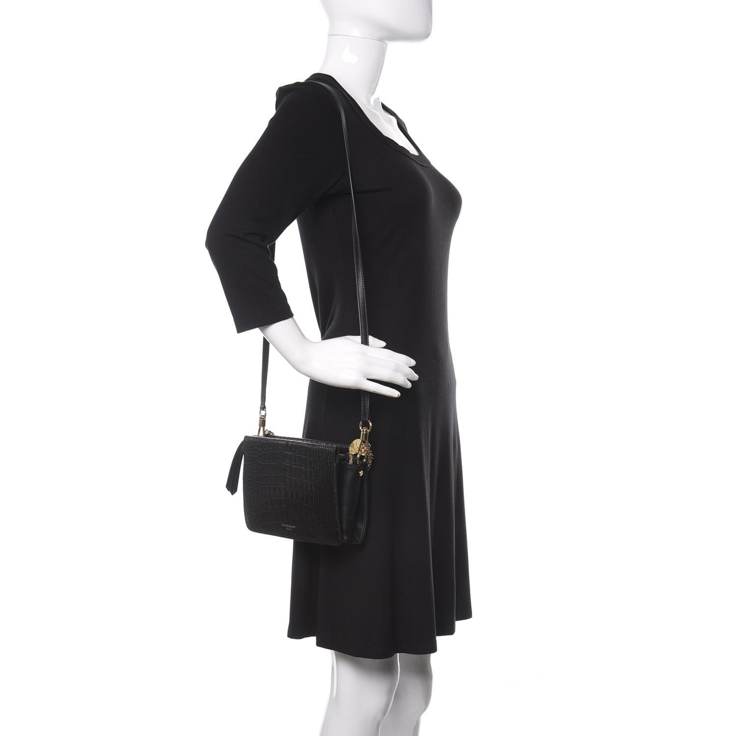 Calfskin Crocodile Embossed Cross 3 Crossbody Bag Black