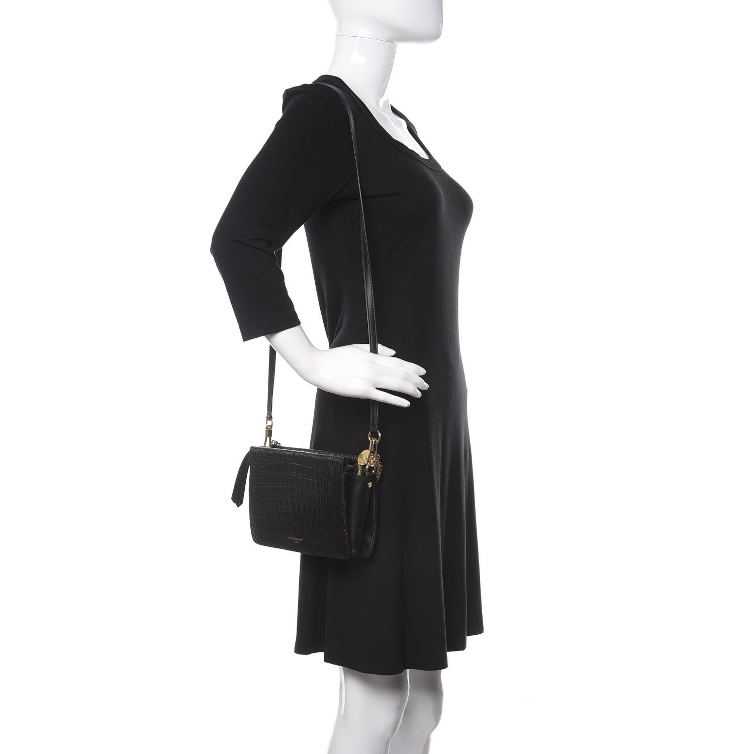 Givenchy Calfskin Crocodile Embossed Cross 3 Crossbody Bag Black 2 of 10