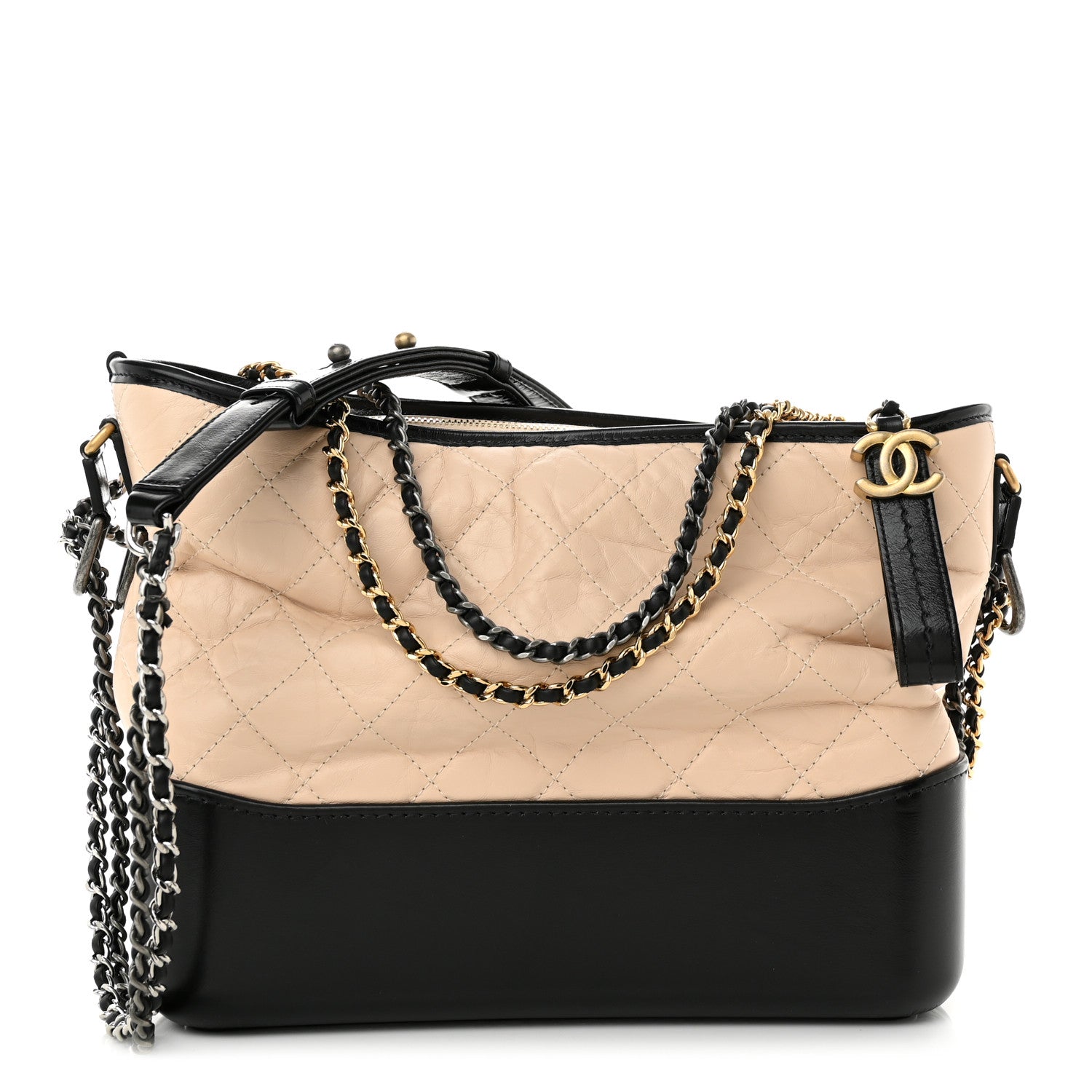 Chanel Aged Calfskin Quilted Medium Gabrielle Hobo Beige Black 1 of 9