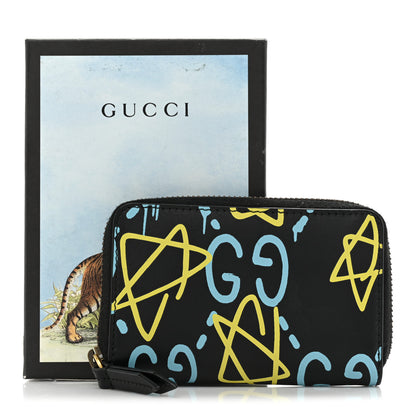 Gucci Calfskin GucciGhost Zip Around Card Case Black New Acquamarine 12 of 12