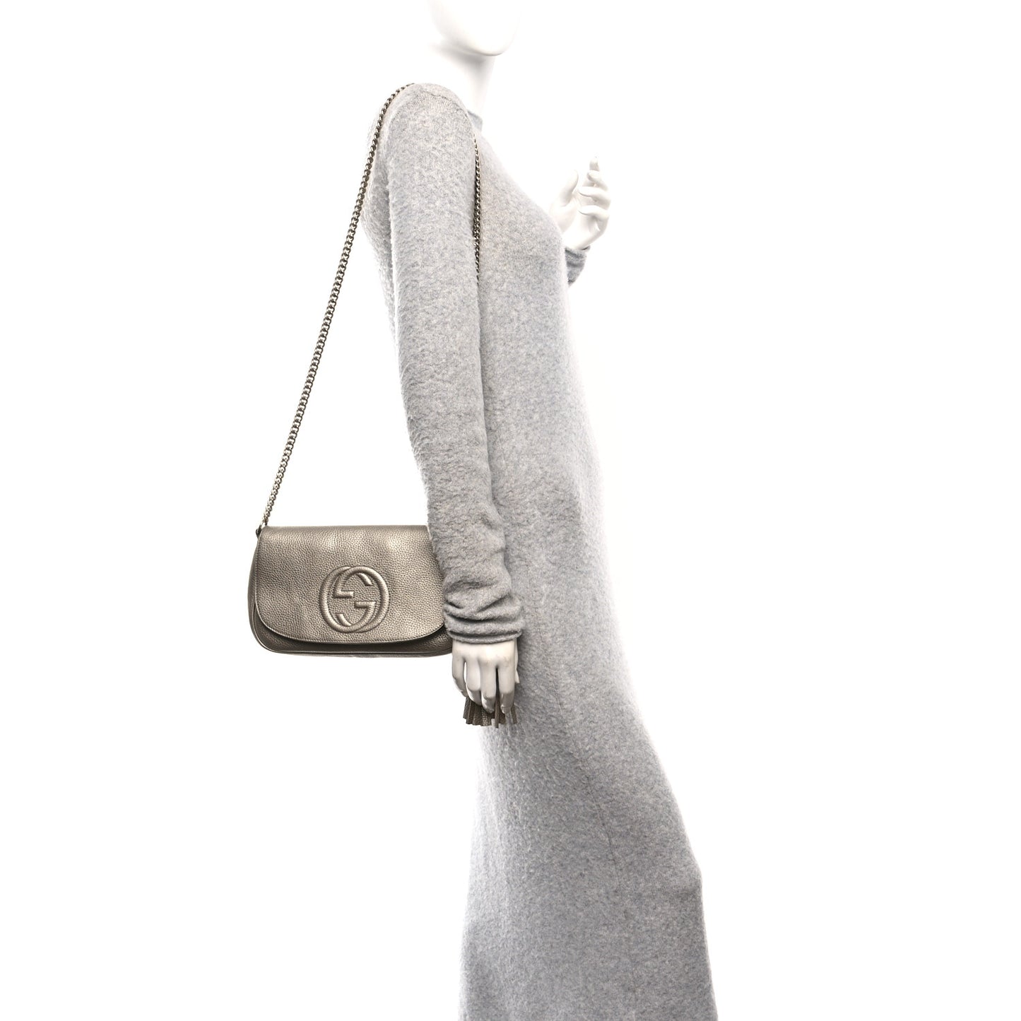 Metallic Pebbled Calfskin Medium Soho Flap Crossbody Golden Beige