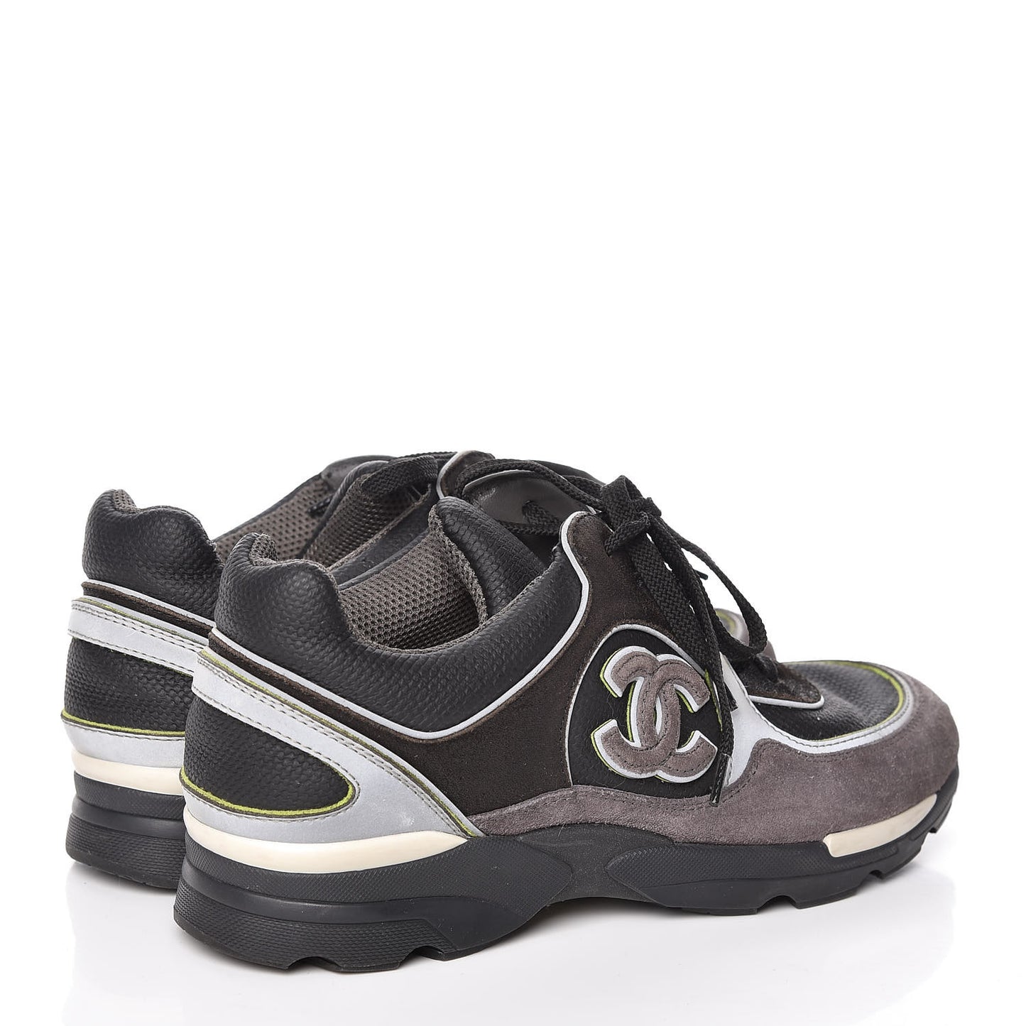 Suede Calfskin CC Sneakers 37 Black White Silver