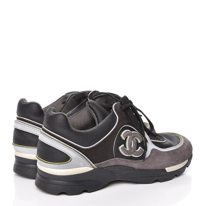 Chanel Suede Calfskin CC Sneakers 37 Black White Silver 4 of 13