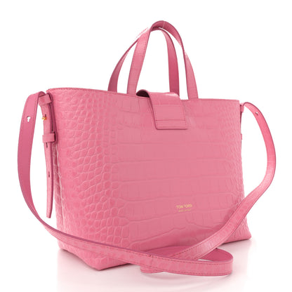 Tom Ford Calfskin Crocodile Embossed Mini TF East West Tote Rose Bloom 3 of 11