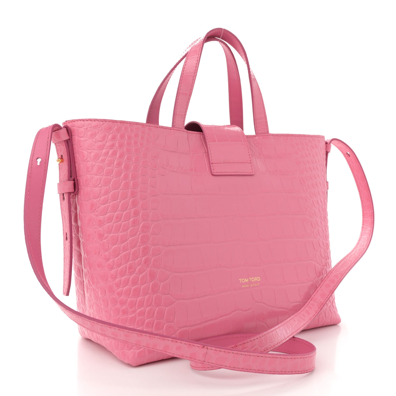Tom Ford Calfskin Crocodile Embossed Mini TF East West Tote Rose Bloom 3 of 11