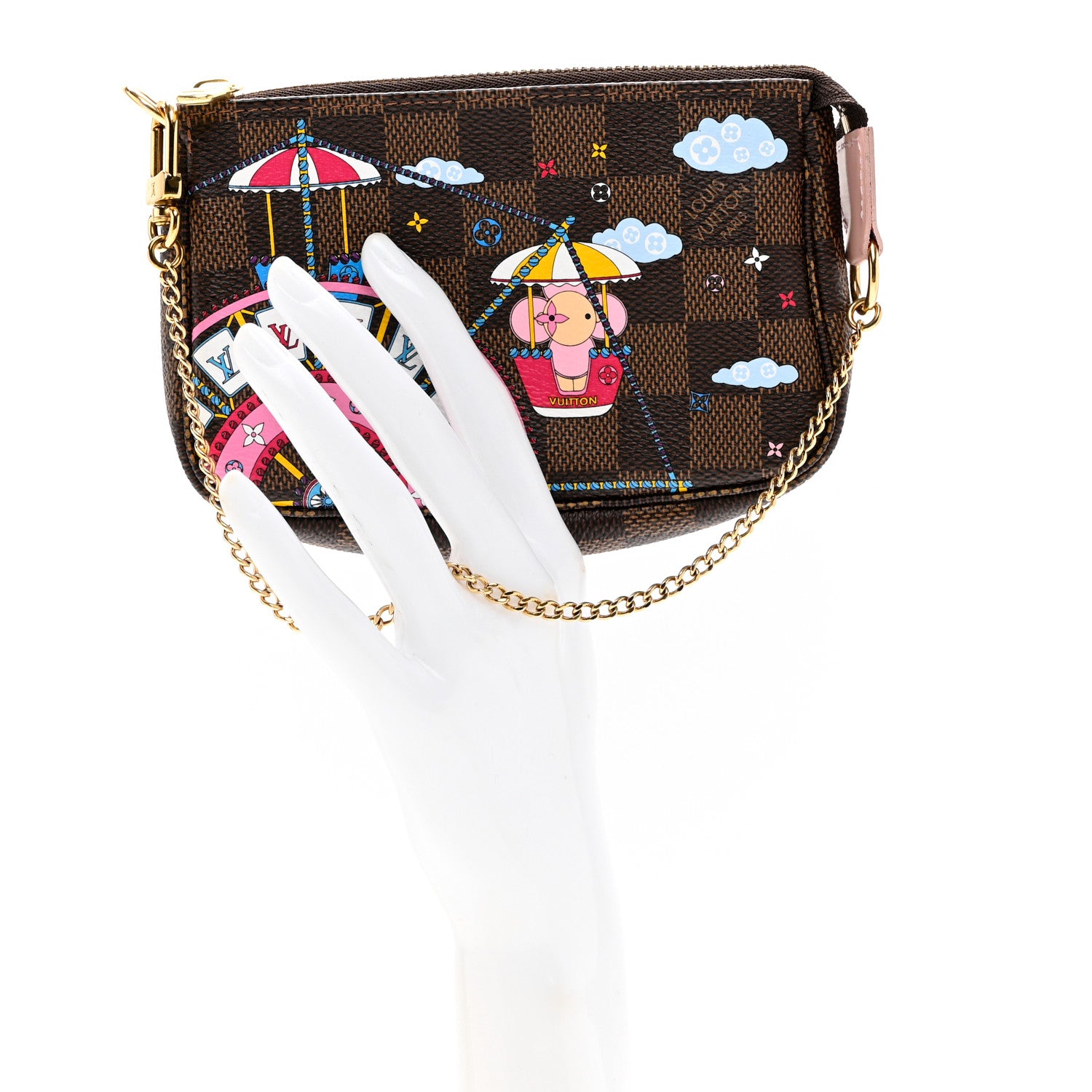 Louis Vuitton Damier Ebene 2020 Christmas Animation Big Wheel Mini Pochette Accessories Rose Ballerine 3 of 7