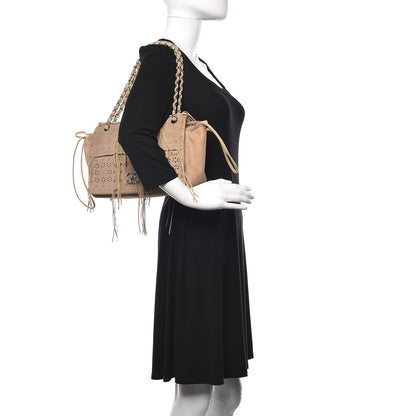 Chanel Suede Calfskin Perforated Fringe Flap Beige 2 of 15