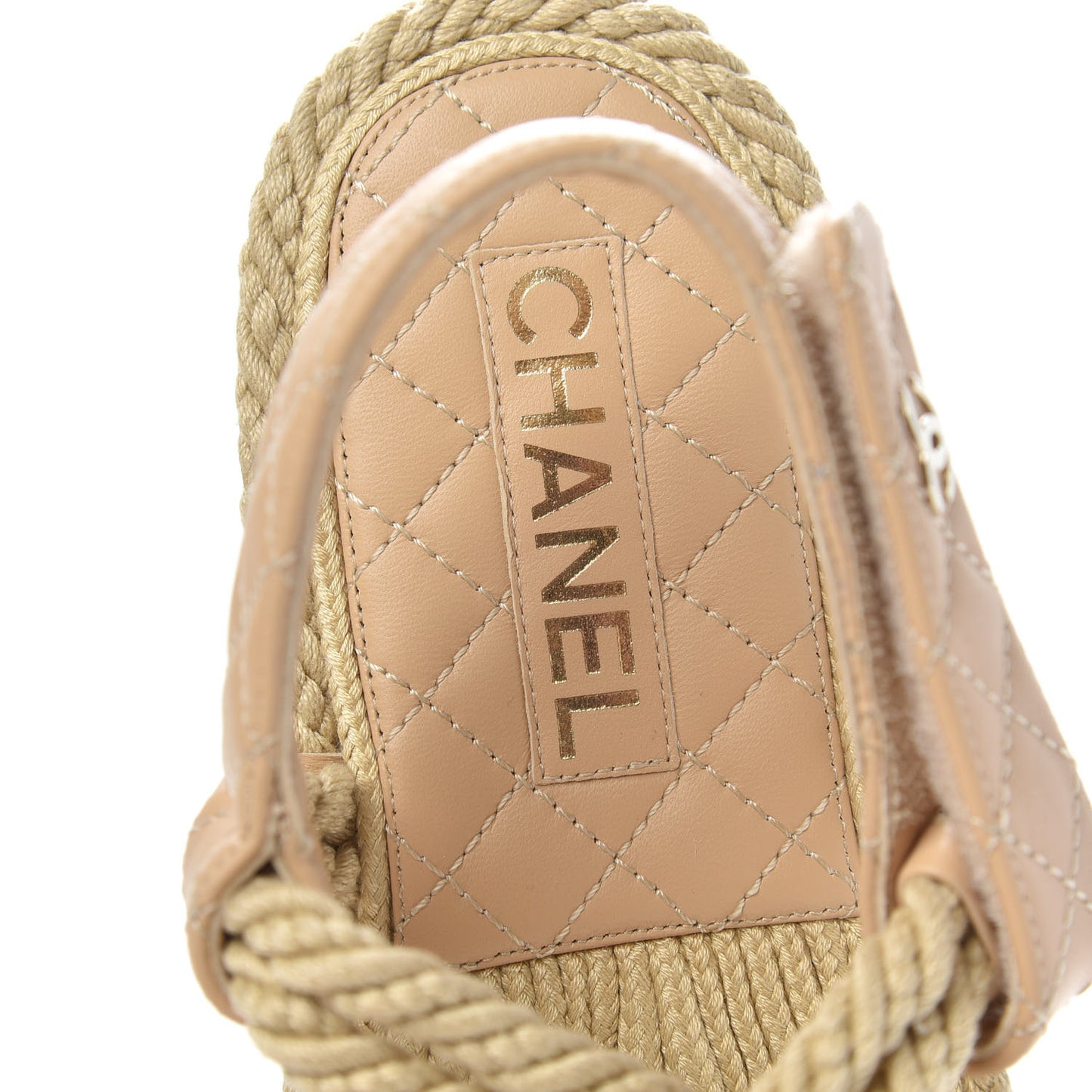 Cord Lambskin Quilted Logo Sandals 41 Beige