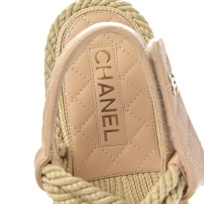 Chanel Cord Lambskin Quilted Logo Sandals 41 Beige 6 of 8