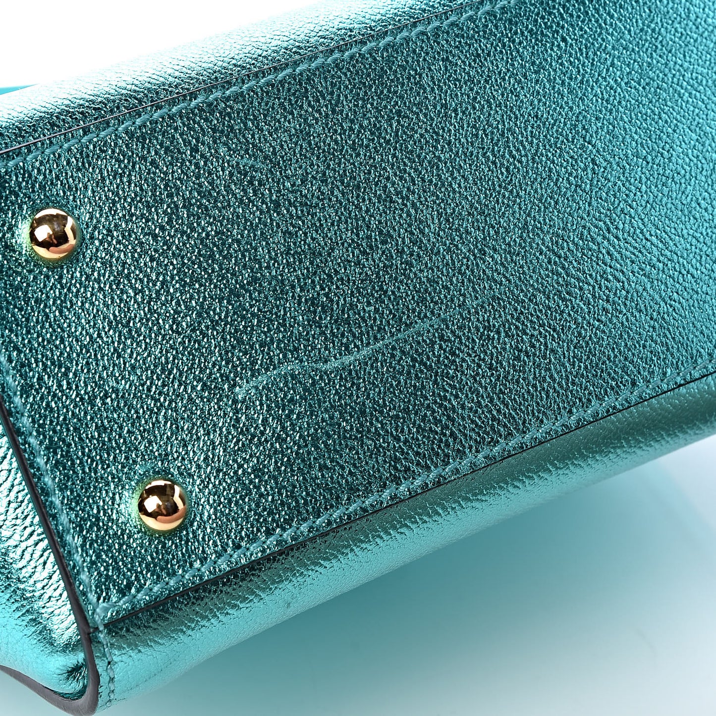Metallic Soft Grain Calfskin Small Buckle Tote Emerald