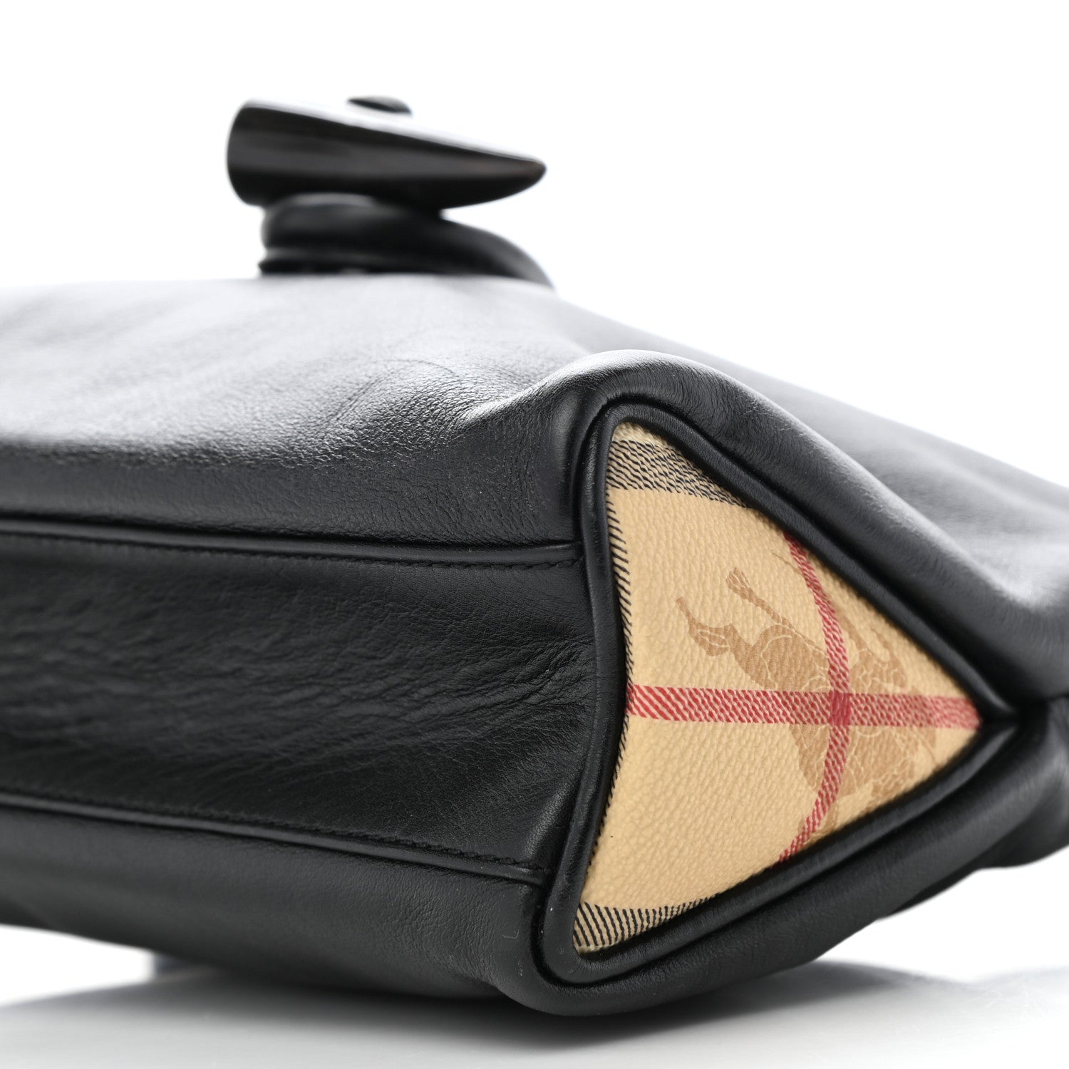 Burberry Grainy Calfskin Haymarket Check Horn Toggle Shoulder Bag Black 8 of 8