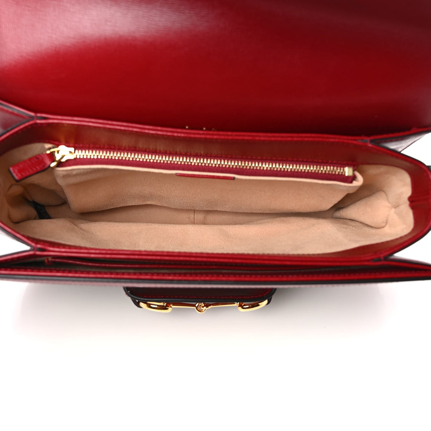 GG Supreme Monogram Azalea Calfskin Horsebit 1955 Shoulder Bag Beige Ebony New Cherry Red