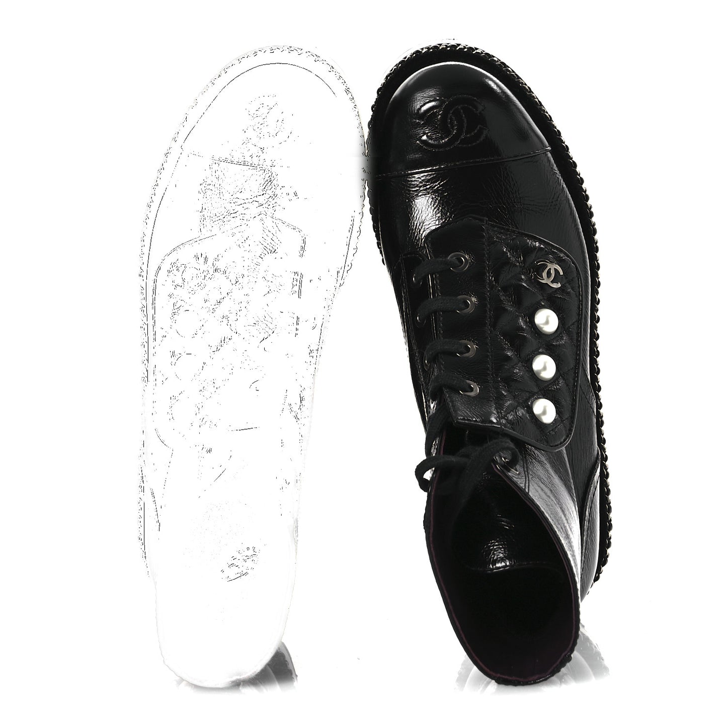 Crackled Calfskin Velvet Pearl Combat Short Boots 37 Black