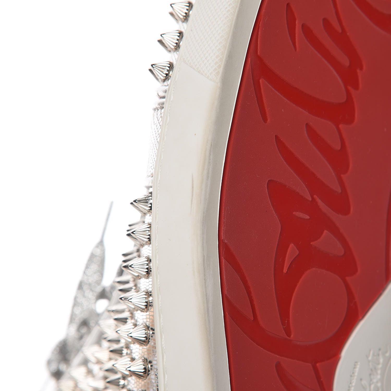 Christian Louboutin Laminato Dino Nappa Spikes Womens Louis Orlato Flat Sneakers 37.5 Silver 11 of 13