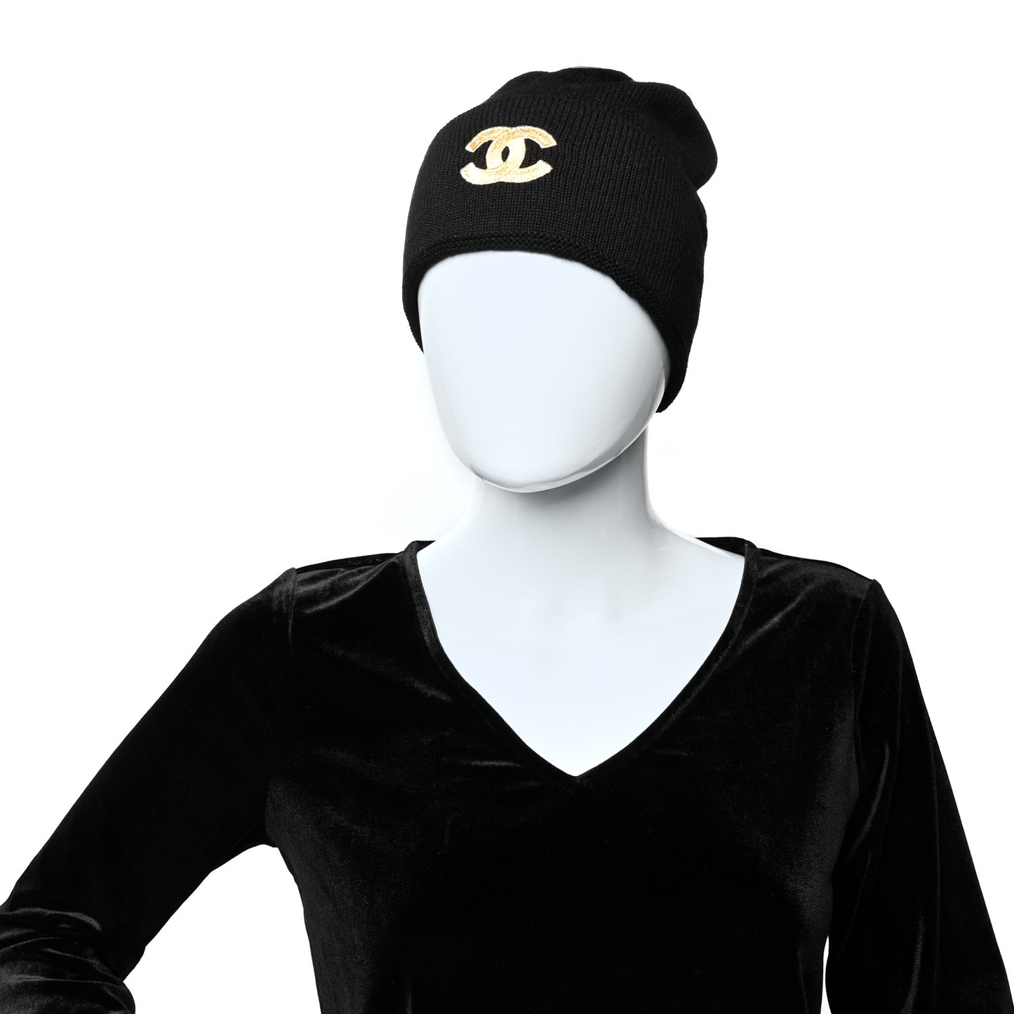 Cashmere CC Beanie Hat Black Gold
