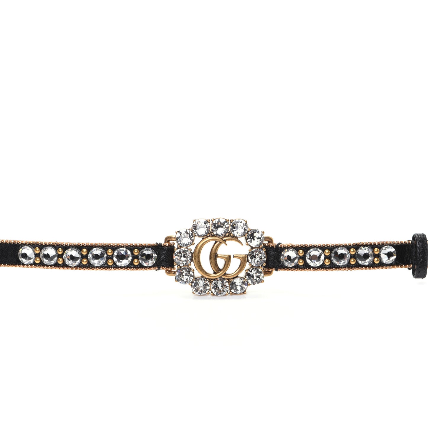 Metal Calfskin Crystal Double G Bracelet Black