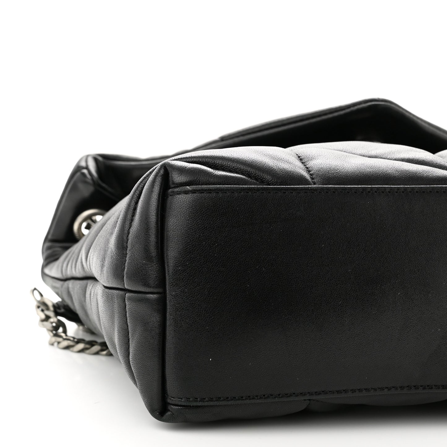 Lambskin Quilted Small Loulou Puffer Monogram Chain Satchel Black