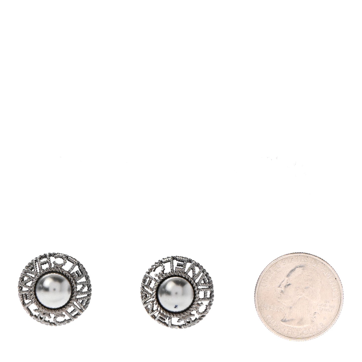 Pearl CC Round Earrings Ruthenium Dark Grey