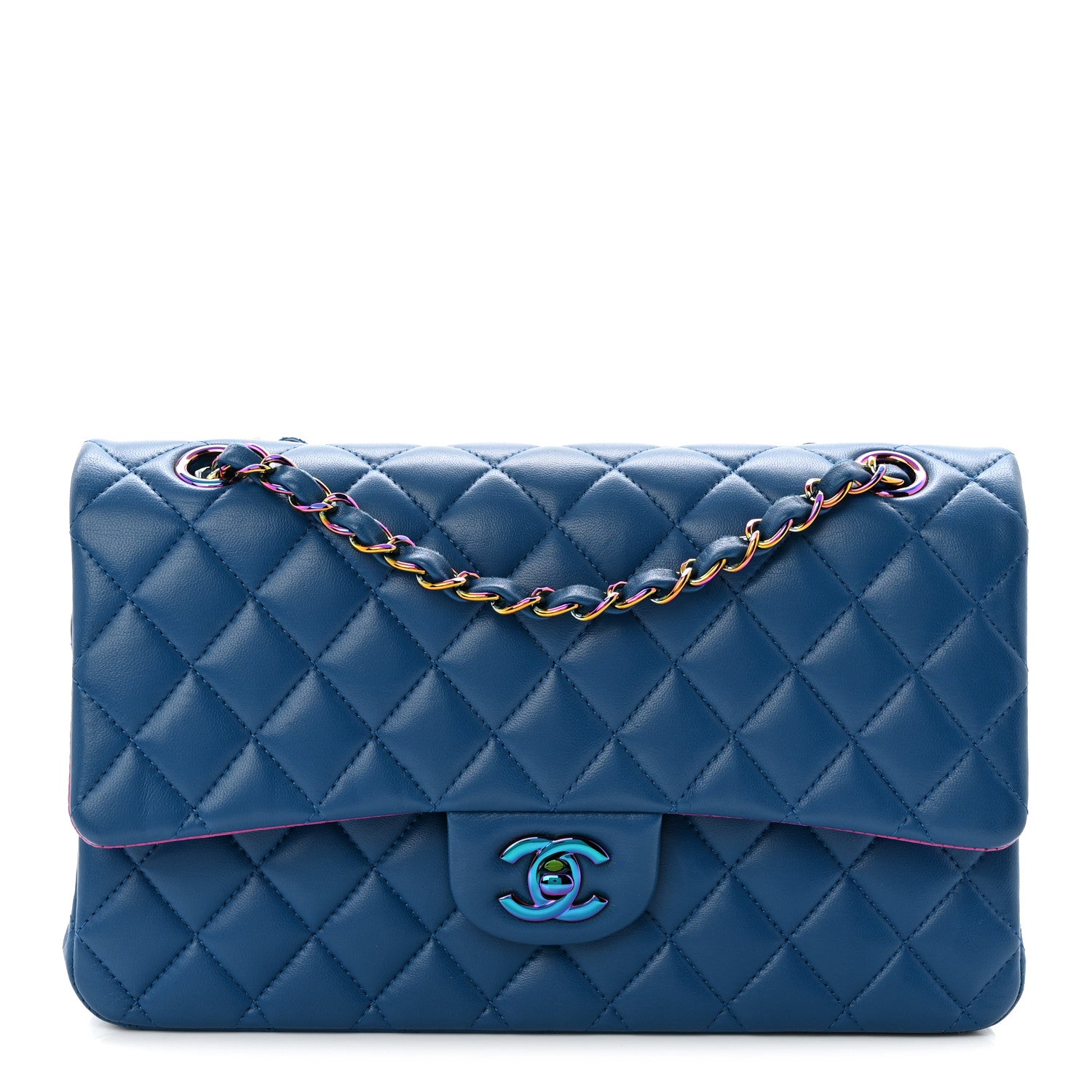 Chanel Lambskin Quilted Medium Double Flap Blue Pink 1 of 10