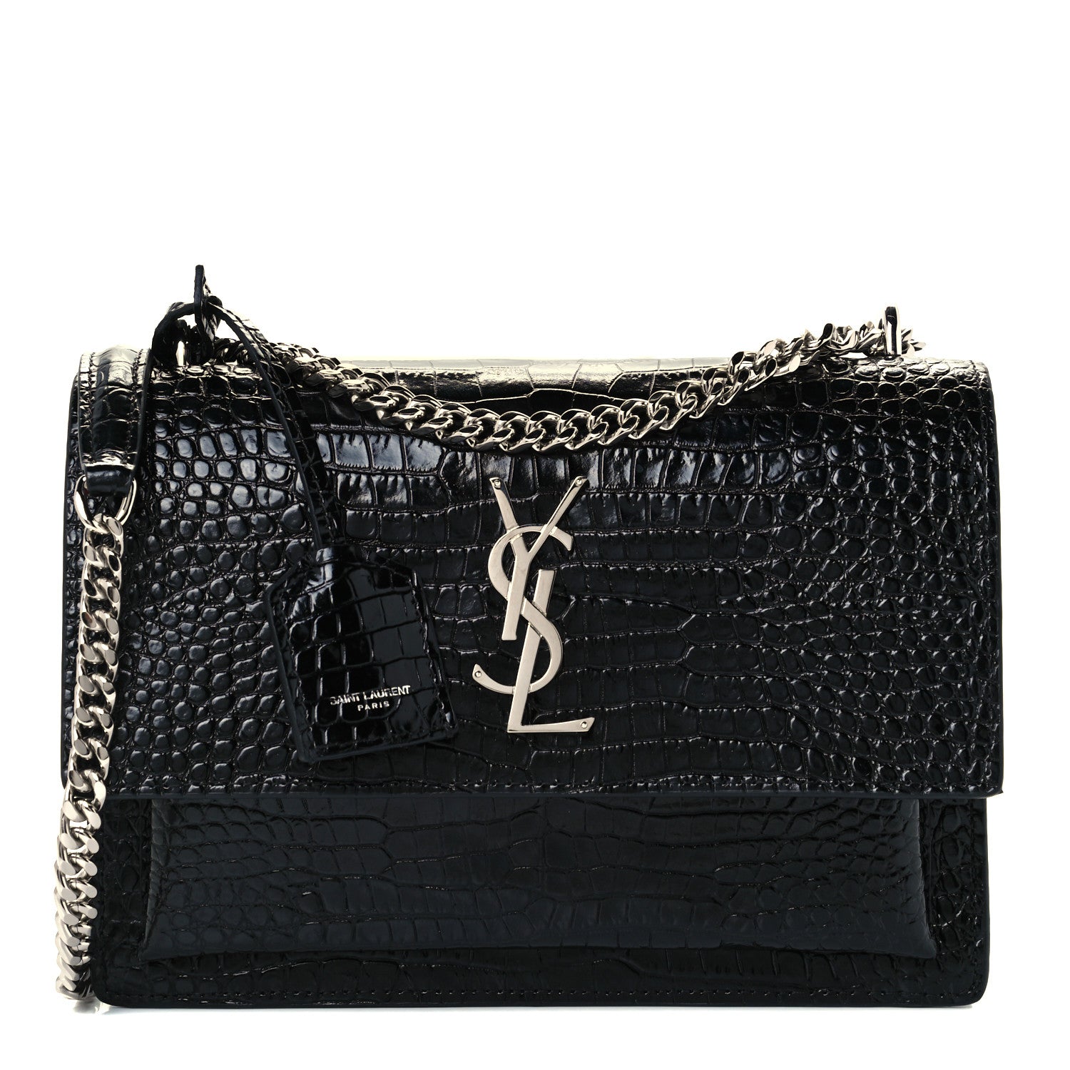 Saint Laurent Calfskin Crocodile Embossed Medium Monogram Sunset Black 1 of 13