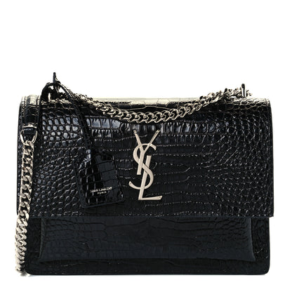 Saint Laurent Calfskin Crocodile Embossed Medium Monogram Sunset Black 1 of 13