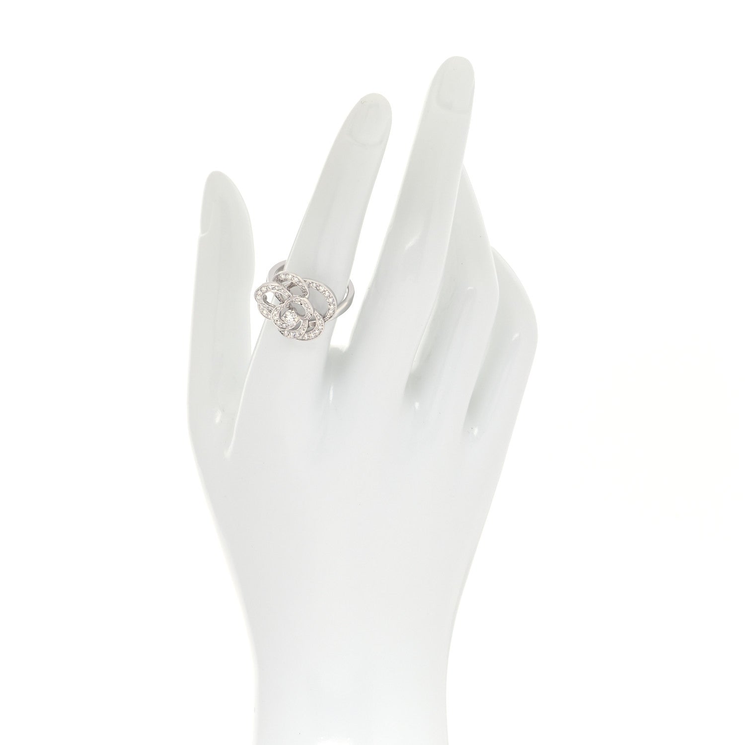 Chanel 18K White Gold Diamond Fil de Camelia Ring 54 6.75 2 of 6