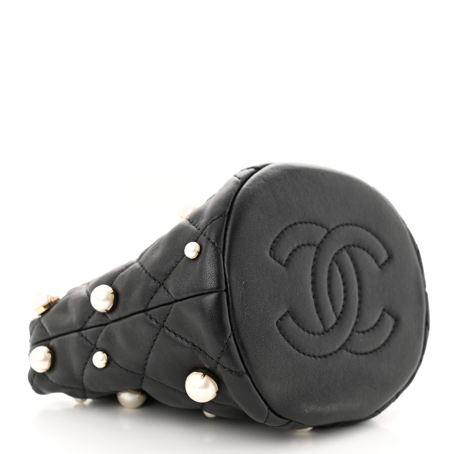 Chanel Lambskin Quilted Pearl Mini About Pearls Drawstring Bag Black 4 of 10