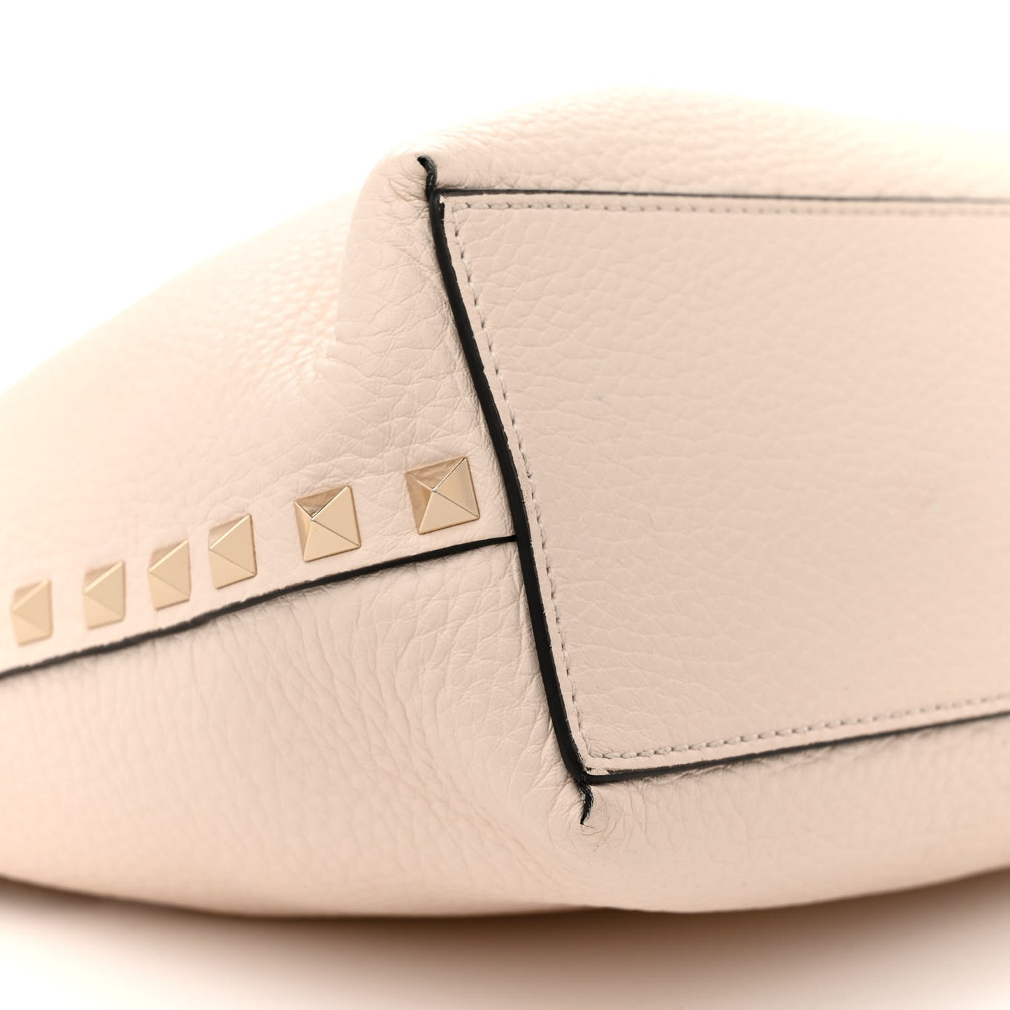 Grained Calfskin Small Rockstud Flip Lock Tote Light Ivory Rubino