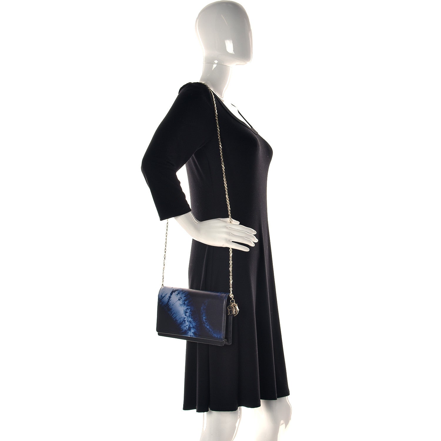 Christian Dior Calfskin Tie Dye Wallet On Chain Blue 2 of 12