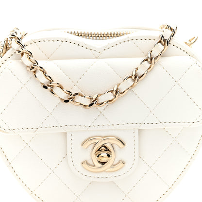 Chanel Lambskin Quilted CC In Love Heart Clutch With Chain White 7 of 9