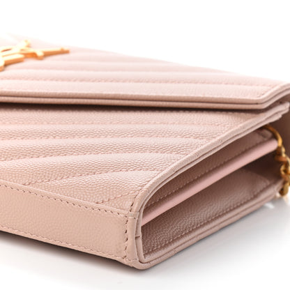 Saint Laurent Grain De Poudre Matelasse Chevron Monogram Chain Wallet Pale Pink 9 of 9
