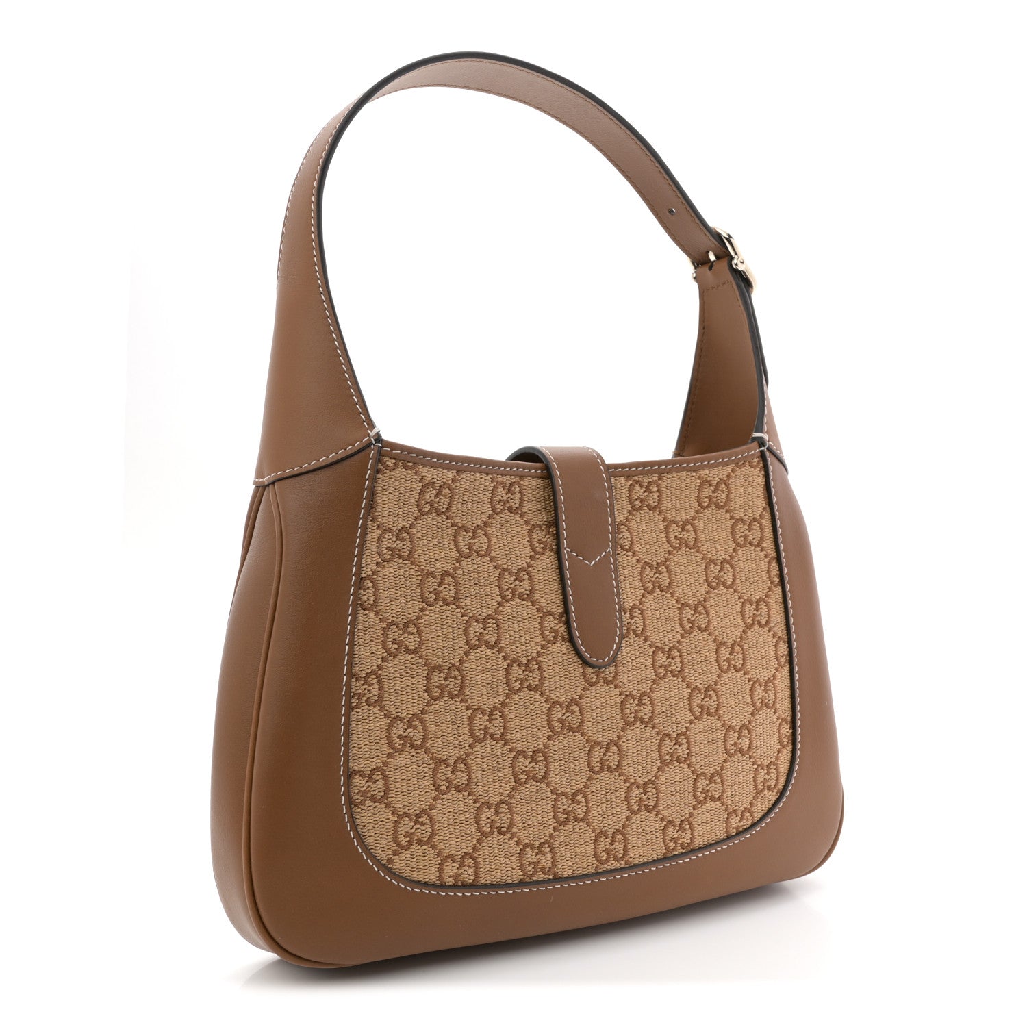 Gucci Raffia GG Supreme Monogram Calfskin Small Jackie 1961 Hobo Natural 3 of 10