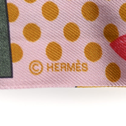 Hermes Silk Cavaliere En Formes Twilly Rose Vert Amande Ocre 4 of 6
