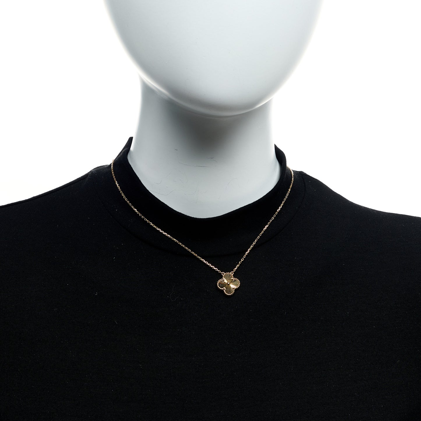 18K Yellow Gold Guilloche Vintage Alhambra Pendant Necklace