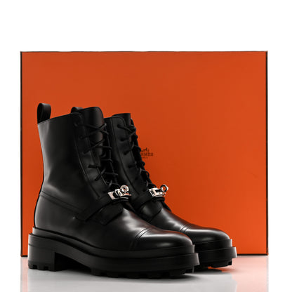 Hermes Glossed Calfskin Funk Ankle Boots 37 Black 9 of 9