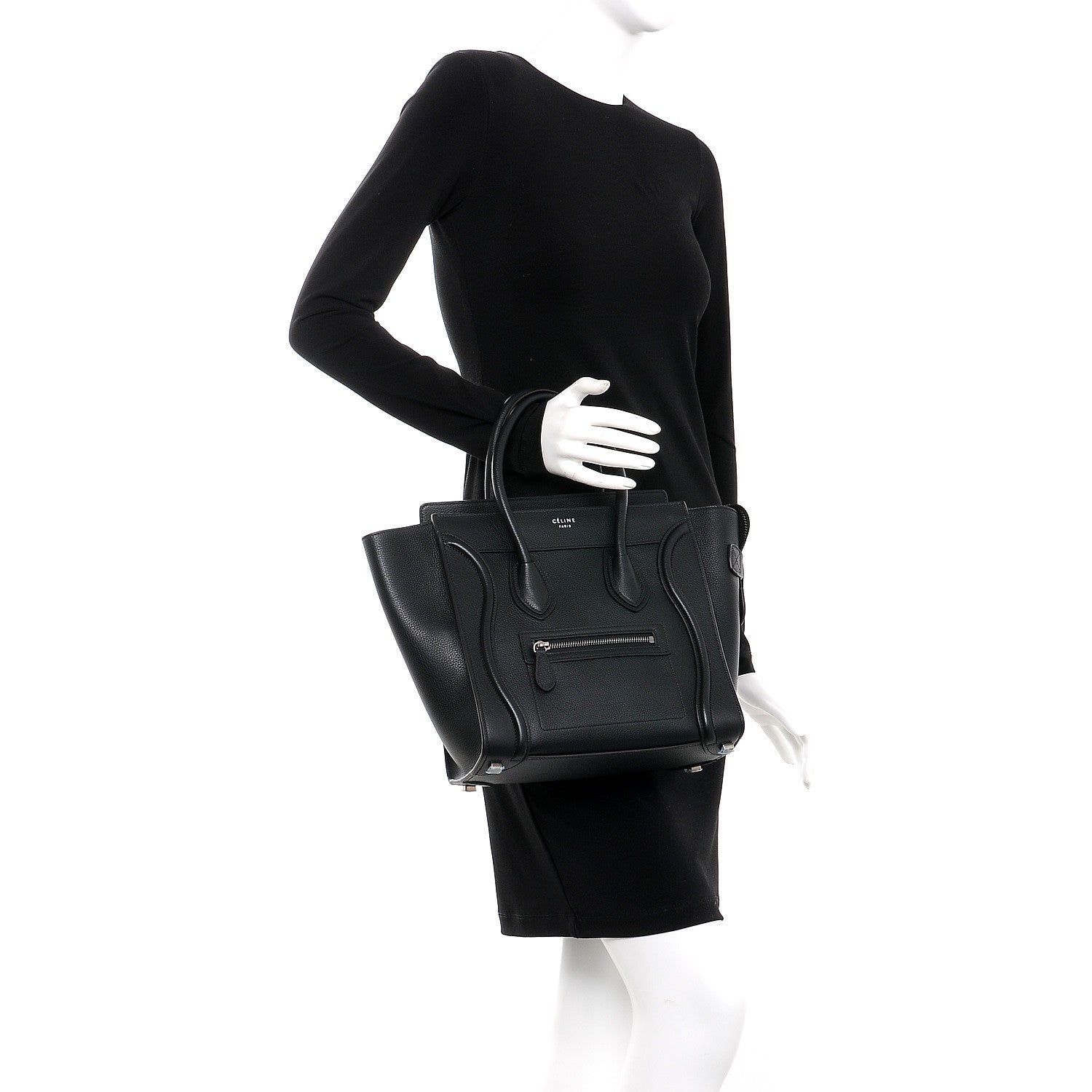 Celine Drummed Calfskin Micro Luggage Black 2 of 11