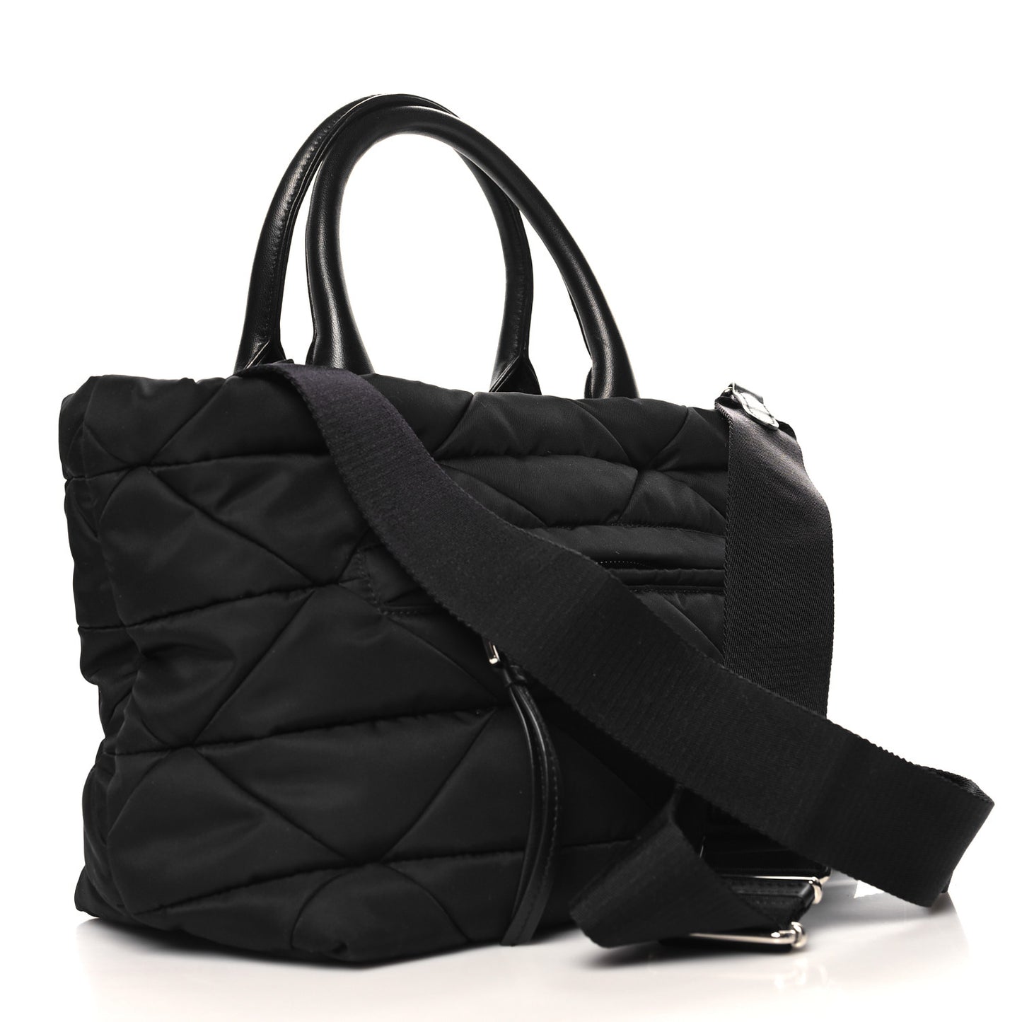 Re-Nylon Nappa Triangle Quilted Padded Small Double Handled Zip Tote Black