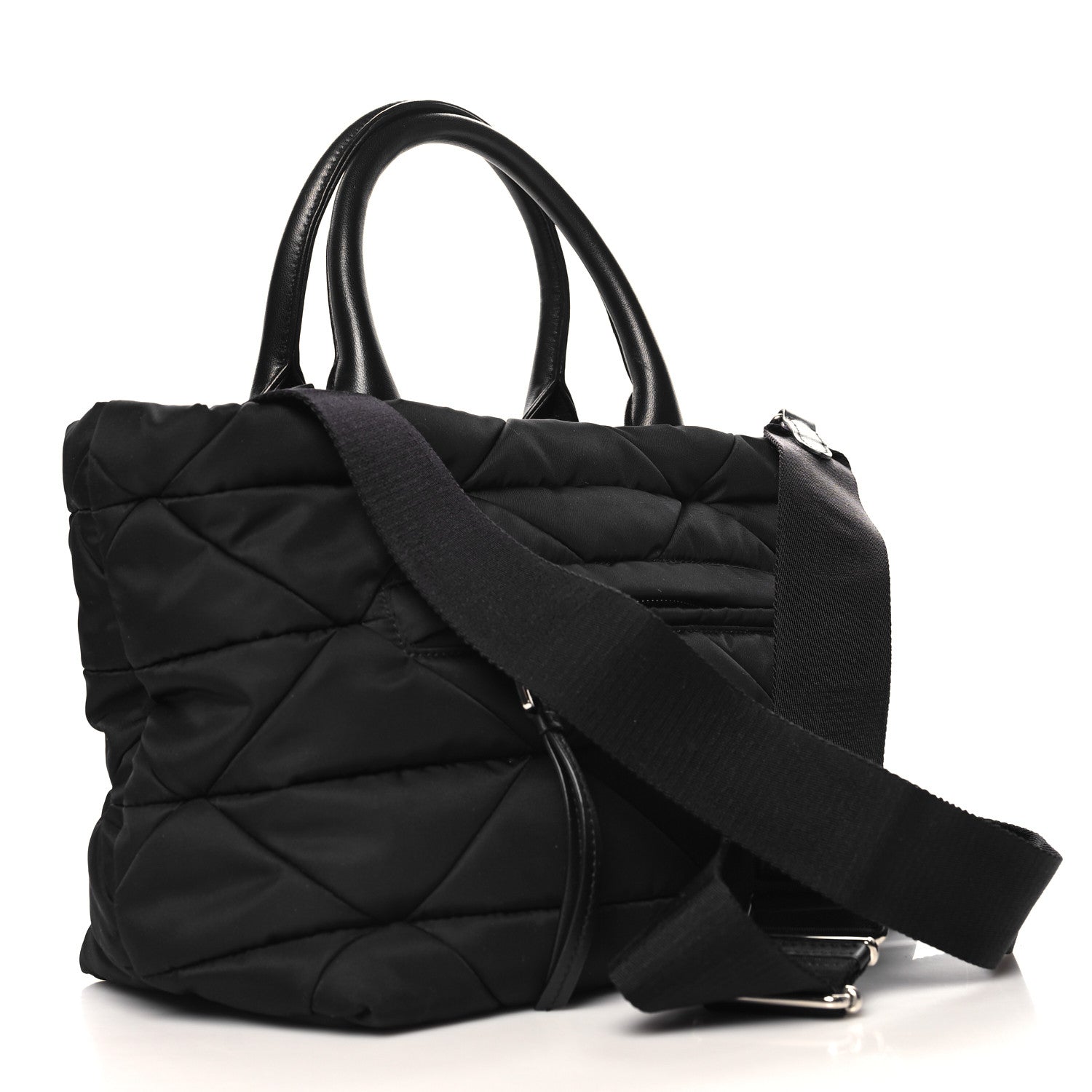 Prada Re-Nylon Nappa Triangle Quilted Padded Small Double Handled Zip Tote Black 3 of 9