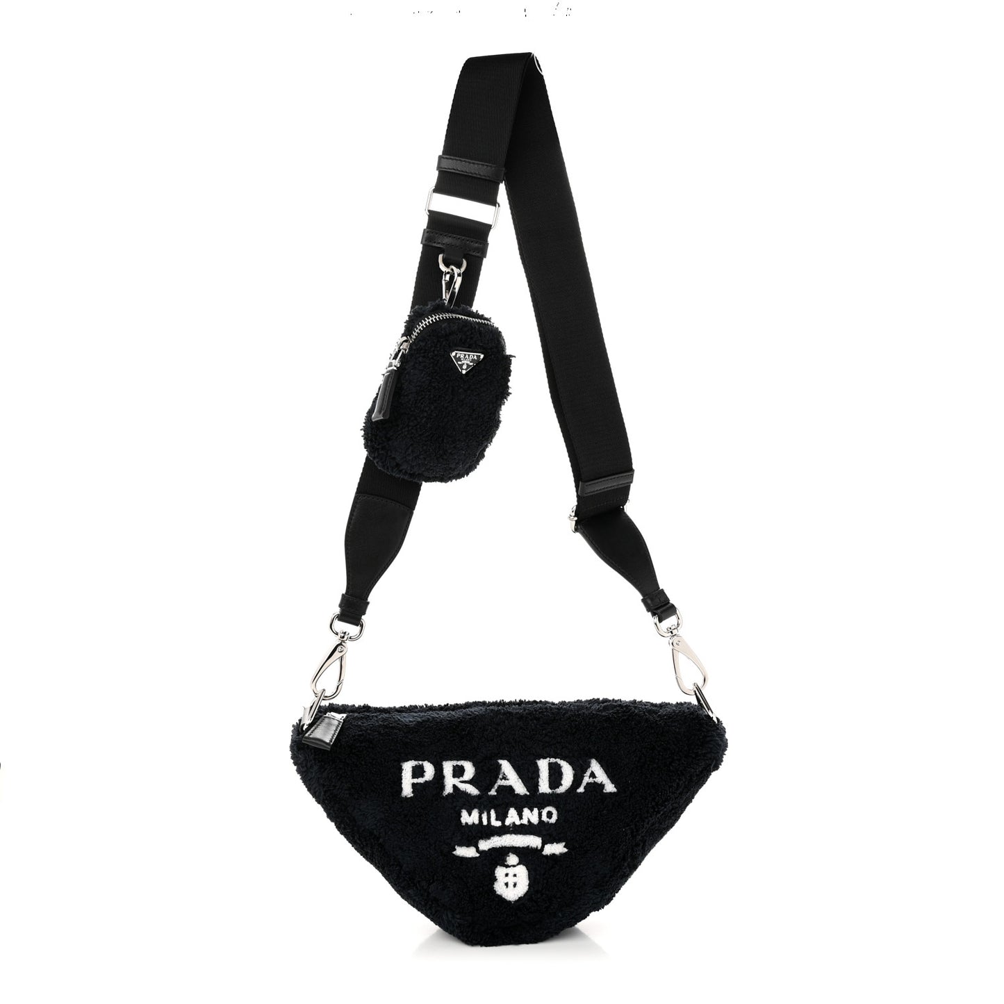 Terry Cloth Triangle Shoulder Bag Black White