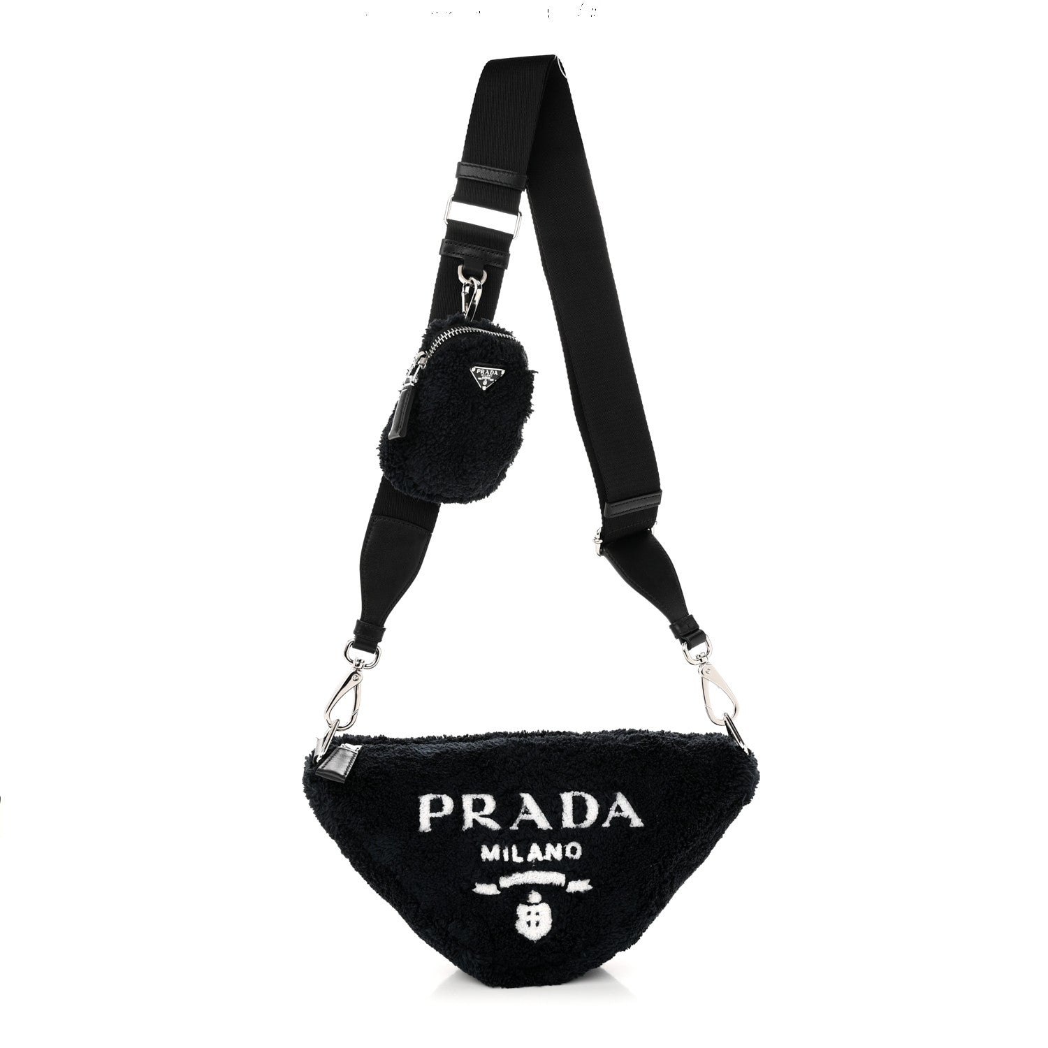 Prada Terry Cloth Triangle Shoulder Bag Black White 1 of 10