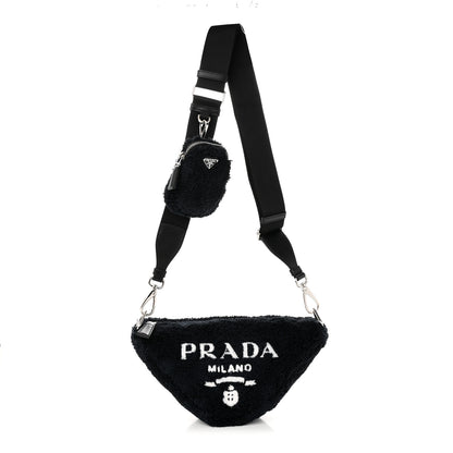 Prada Terry Cloth Triangle Shoulder Bag Black White 1 of 10